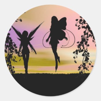 Fairy Sisters Classic Round Sticker by RenderlyYours at Zazzle