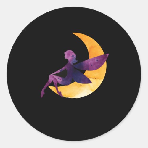 Fairy sitting on a half moon classic round sticker