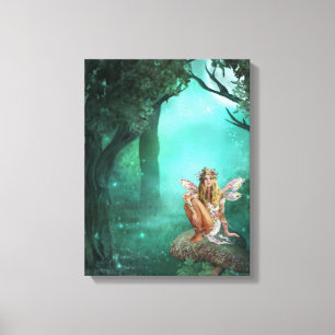 Fairy Sitting on a Mushroom Wrapped Canvas Print