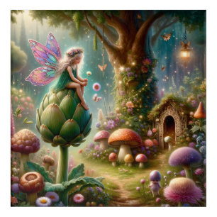 Fairy sitting on an Artichoke Magical Illutration Acrylic Print