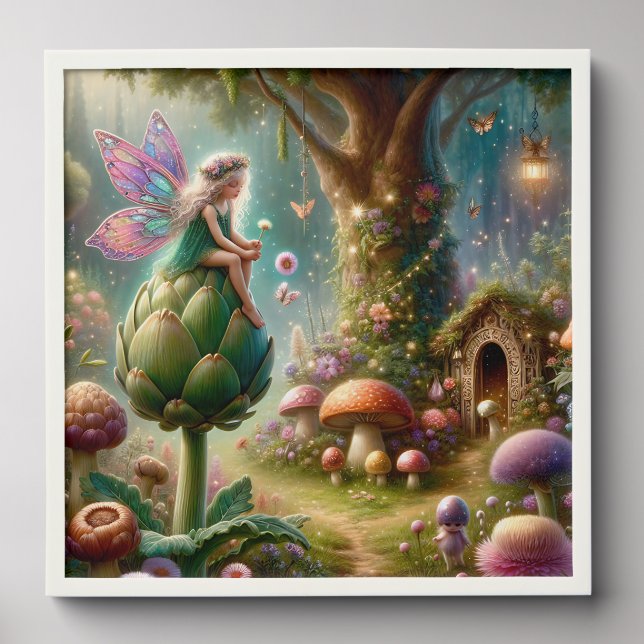 Fairy sitting on an Artichoke Magical Illutration Peel And Stick Photo Tile (Front Set)