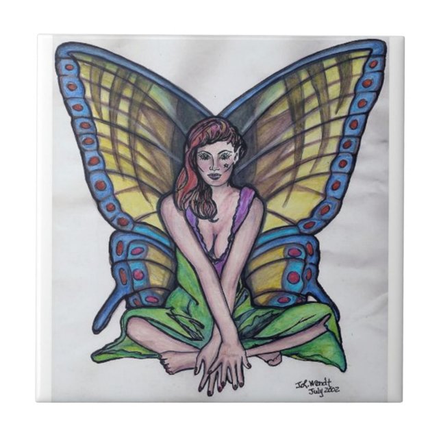 Fairy Sitting With Crossed Arms Printed on Tile (Front)