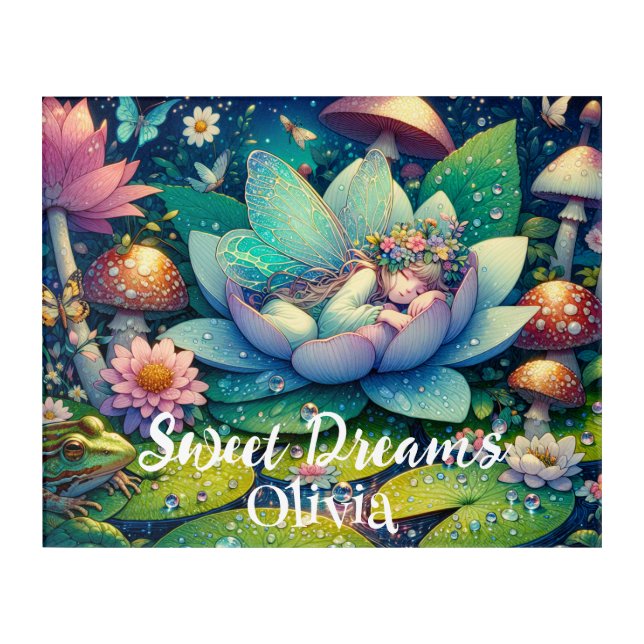 Fairy Sleeping on a Flower Fairytale Personalized Acrylic Print (Front)