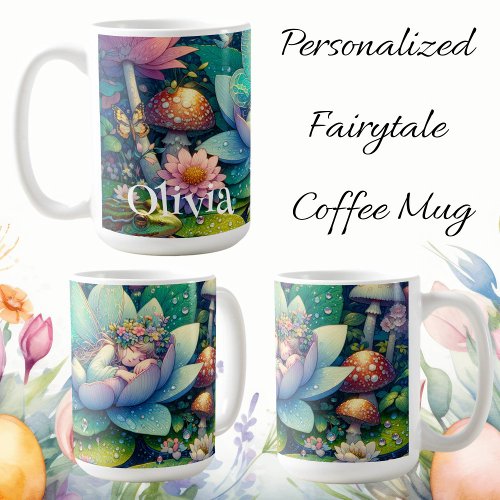 Fairy Sleeping on a Flower Fairytale Personalized Coffee Mug