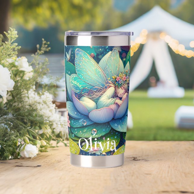 Fairy Sleeping on a Flower Fairytale Personalized Insulated Tumbler (Wedding)
