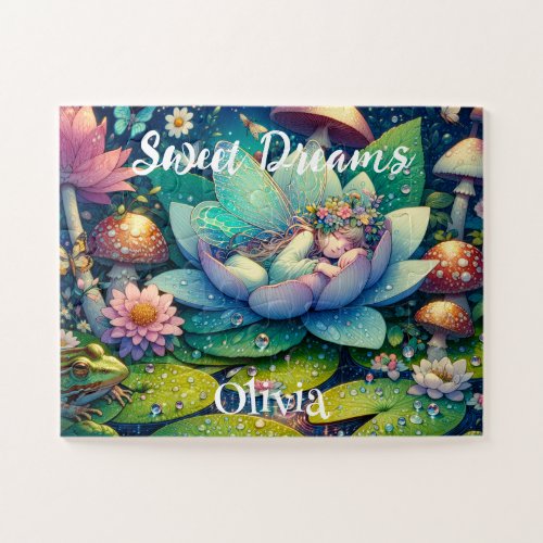 Fairy Sleeping on a Flower Fairytale Personalized Jigsaw Puzzle
