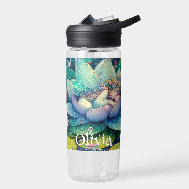 Fairy Sleeping on a Flower Fairytale Personalized Water Bottle (Left)