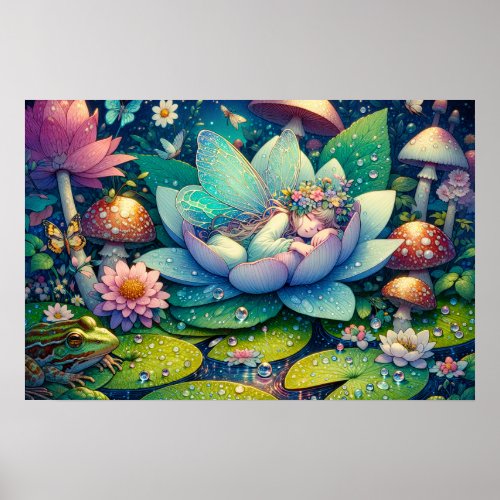 Fairy Sleeping on a Flower Fairytale Poster