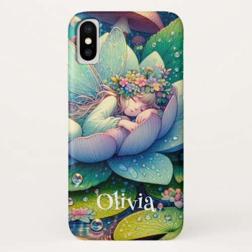Fairy Sleeping on a Flower Personalized iPhone XS Case