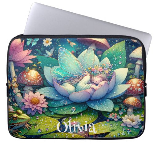 Fairy Sleeping on a Flower Personalized Laptop Sleeve