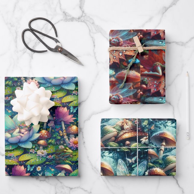 Fairy Sleeping on a Flower Personalized Wrapping Paper Sheets (Front)