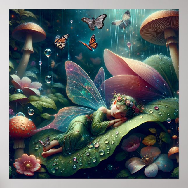 Fairy Sleeping on a Mushroom | Blank Poster (Front)