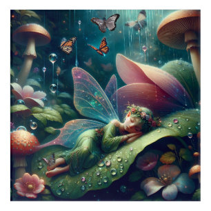 Fairy Sleeping on a Raindrop Leaf Enchanted Art