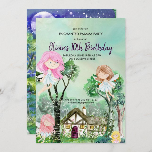 Fairy Slumber Party Pajama Birthday Invitation (Front/Back)