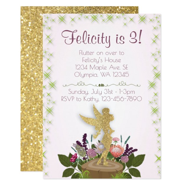 Fairy Sparkly Floral Birthday Party Invitation