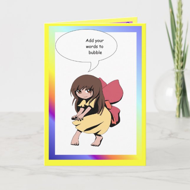 Fairy speech bubble, Wind in my skirt! Card (Front)