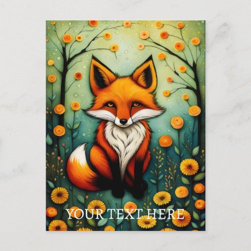 Fairy Spring Colorful Floral Fox Painting Postcard