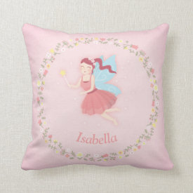 Fairy Spring Floral Pink Girls Room Throw Pillow