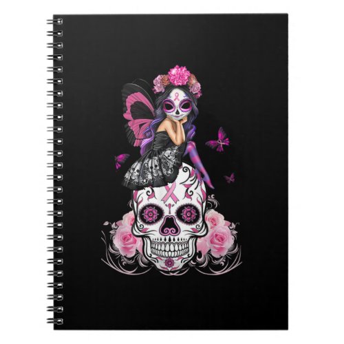 Fairy Sugar Skull Butterfly Pink Ribbon Notebook