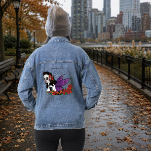 Fairy Sugar Skull Purple Wings Roses Sunset Denim Jacket