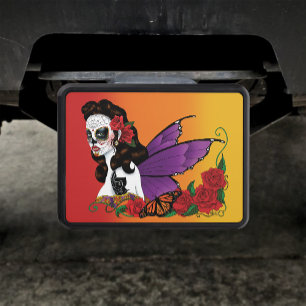 Fairy Sugar Skull Purple Wings Roses Sunset Hitch Cover