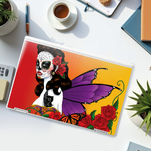 Fairy Sugar Skull Purple Wings Roses Sunset HP Laptop Skin