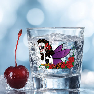Fairy Sugar Skull Purple Wings Roses Sunset Shot Glass