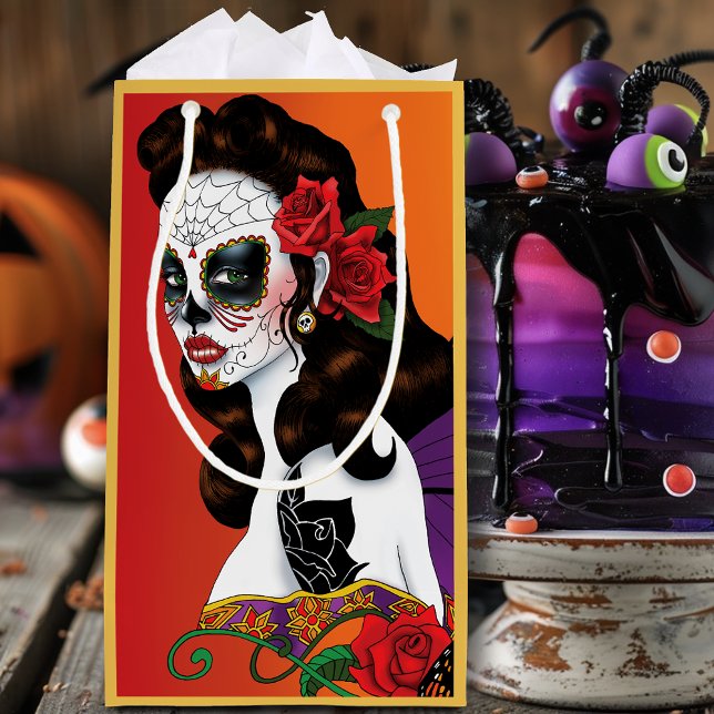 Fairy Sugar Skull Purple Wings Roses Sunset Small Gift Bag (Creator Uploaded)