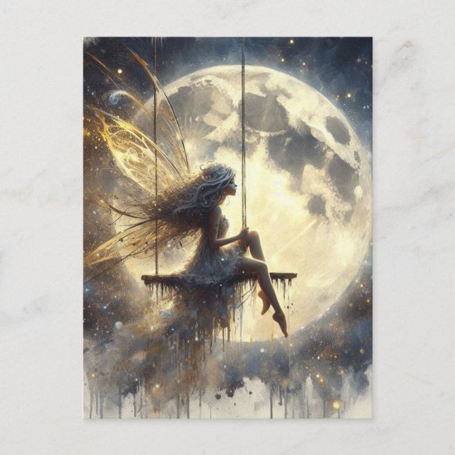 Fairy Swinging in Front of the Moon Postcard (Front)