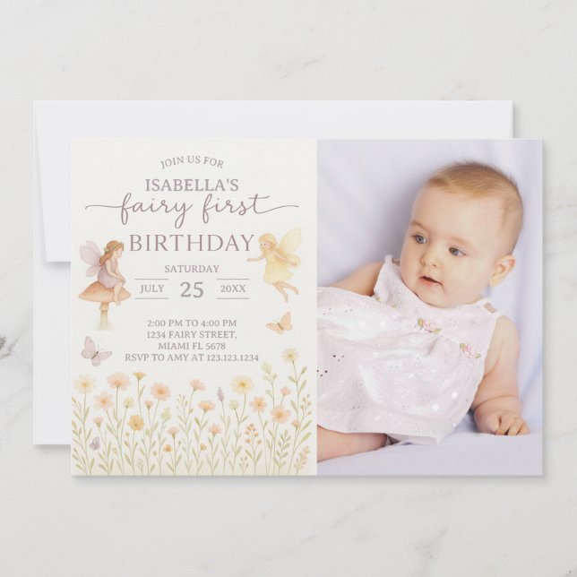Fairy Tale 1st Birthday Invitation with photo (Front)
