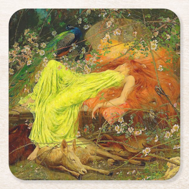 Fairy Tale Arthur Wardle Square Paper Coaster (Front)