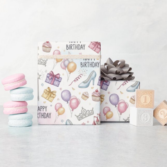 Fairy Tale Birthday Watercolor Pattern Wrapping Paper (Baby Shower)