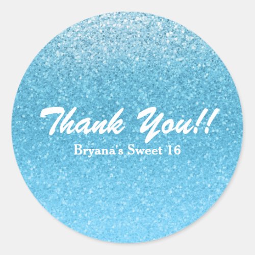 Fairy Tale Blue Glitter Sweet 16 Party Classic Round Sticker