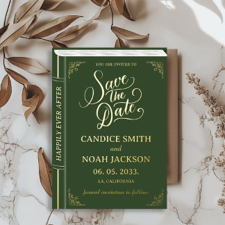 Fairy Tale Book Cover Green Wedding Save the Date Foil Invitation