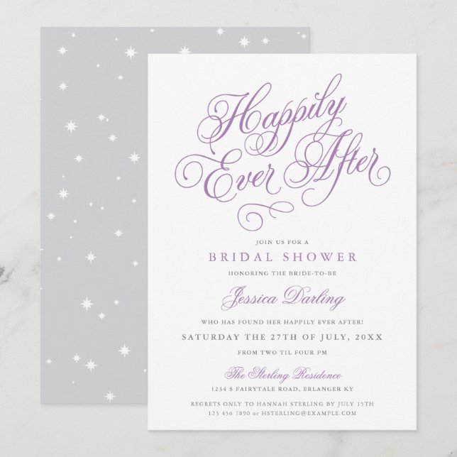 Fairy Tale Bridal Shower Invitation Purple & Grey (Front/Back)