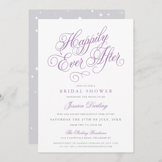 Fairy Tale Bridal Shower Invitation Purple & Grey (Front/Back)