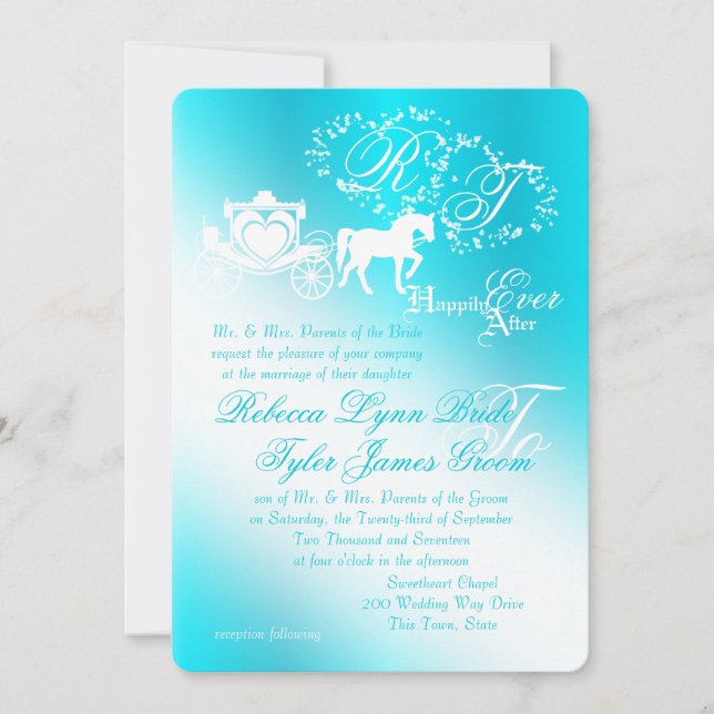 Fairy Tale Carriage Aqua Wedding Invitation (Front)