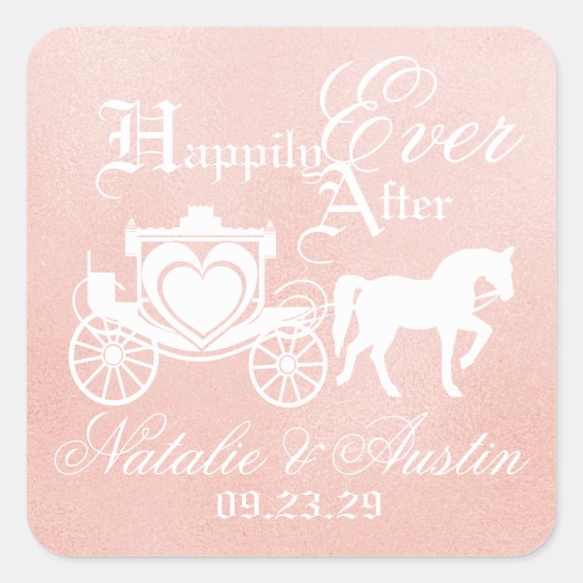 Fairy Tale Carriage Blush Pink Square Sticker (Front)