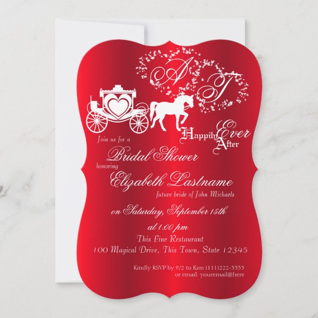 Fairy tale Carriage Bridal Shower Red Invitation (Front)