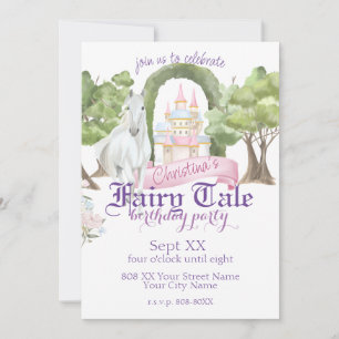 Fairy Tale Castle and White Horse Watercolor Invitation