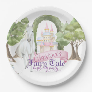 Fairy Tale Castle and White Horse Watercolor Paper Plates