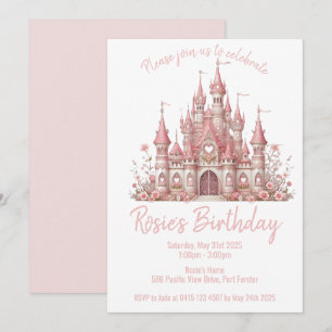 Fairy Tale Castle Girl Pink Birthday Party Invitation