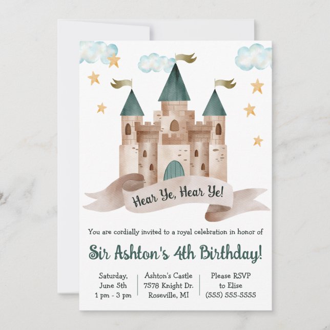 Fairy tale, Castle, Knight, Themed Birthday Party Invitation (Front)