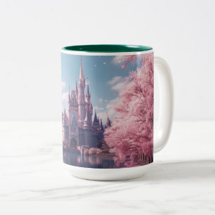 Fairy Tale Castle Mug with Pink Cherry Blossoms
