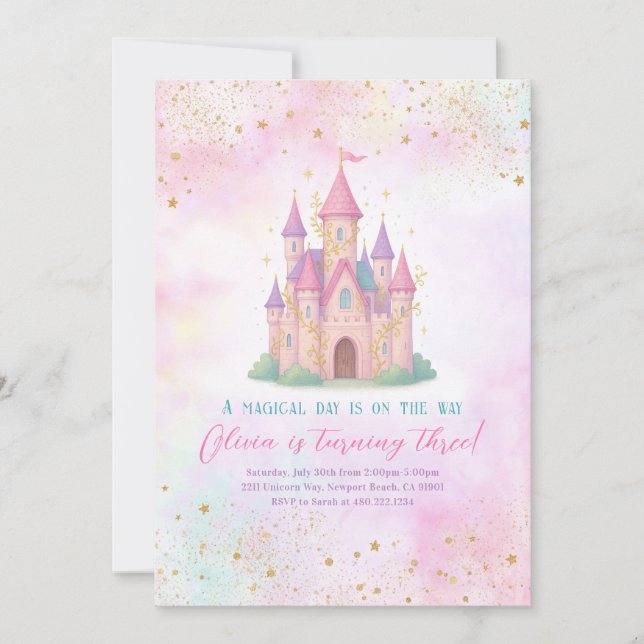 Fairy Tale Castle Pink Birthday Party Invitation (Front)