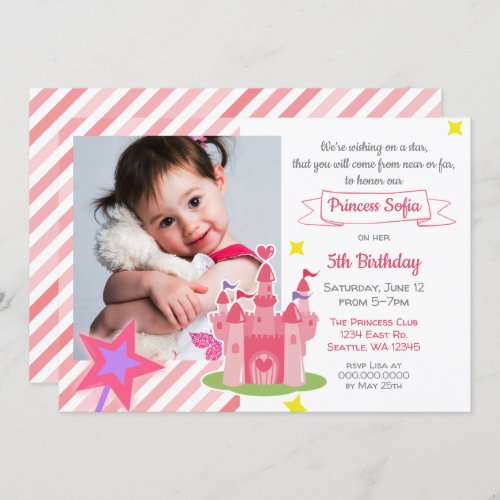 Fairy Tale Castle Pink Princess Photo Birthday Invitation