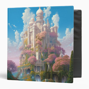 Fairy Tale Castle Pink White Gold Fantasy Art 3 Ring Binder