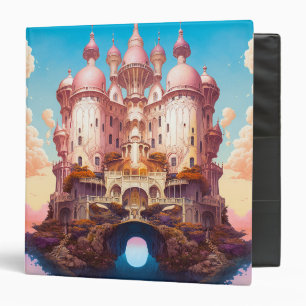 Fairy Tale Castle Pink White Gold Fantasy Art 3 Ring Binder