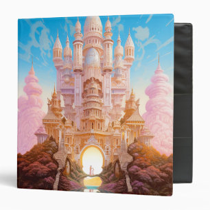 Fairy Tale Castle Pink White Gold Fantasy Art 3 Ring Binder