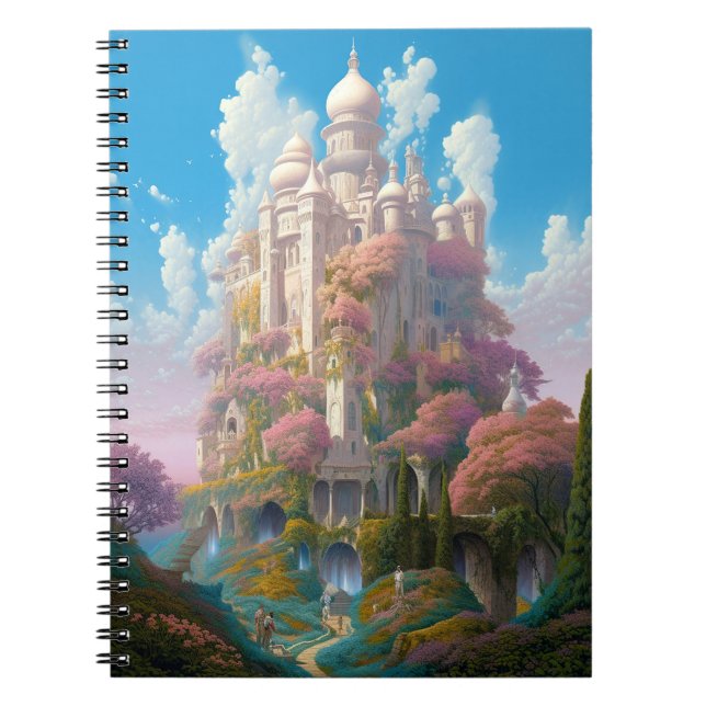 Fairy Tale Castle Pink White Gold Fantasy Art Notebook (Front)